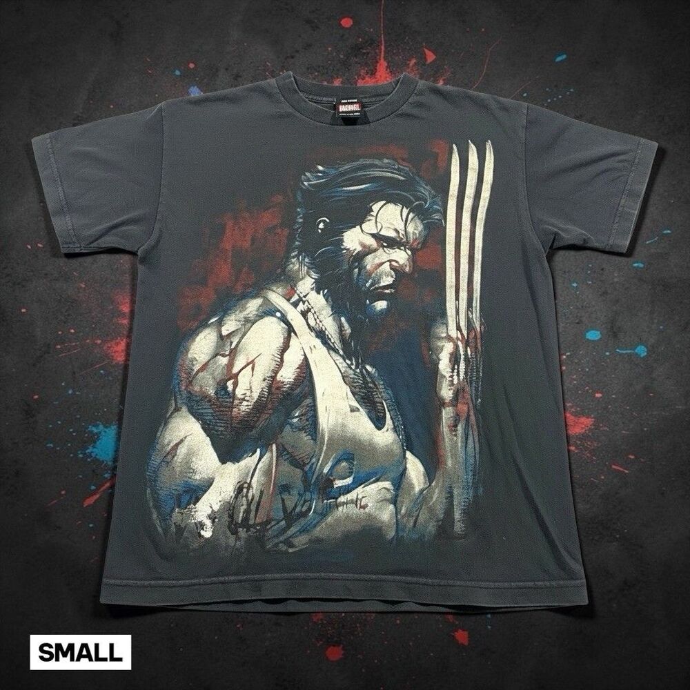 Vintage Marvel Mad Engine Wolverine T Shirt Mens SMALL Black X-Men Comic Tee Y2k